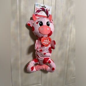 Outward Interactive Plush Squeaky Dog Tug Toy  Pink Cow Scrunch Bunch 16”